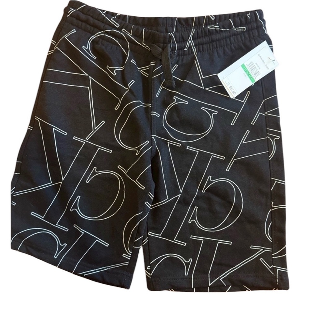 CK CALVIN KLEIN SWEAT SHORTS ALL OVER LOGO BLACK SIZE 14/16  NWT